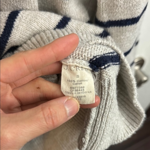 J. Crew Grey Crewneck Cotton Knit Sweater with Dark Navy Stripes - Picture 4 of 4